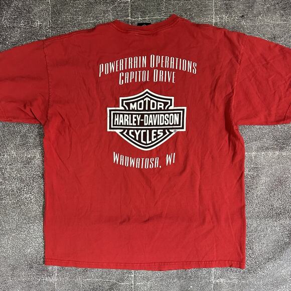 Men's Vintage 90's Harley Davidson Motorcycles Red USA Flag Eagle T Shirt Sz XL - Picture 4 of 4